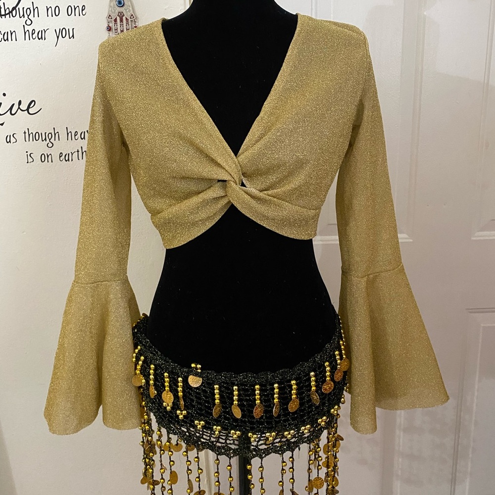 Gypsy bolero gold bell sleeves gold crop top